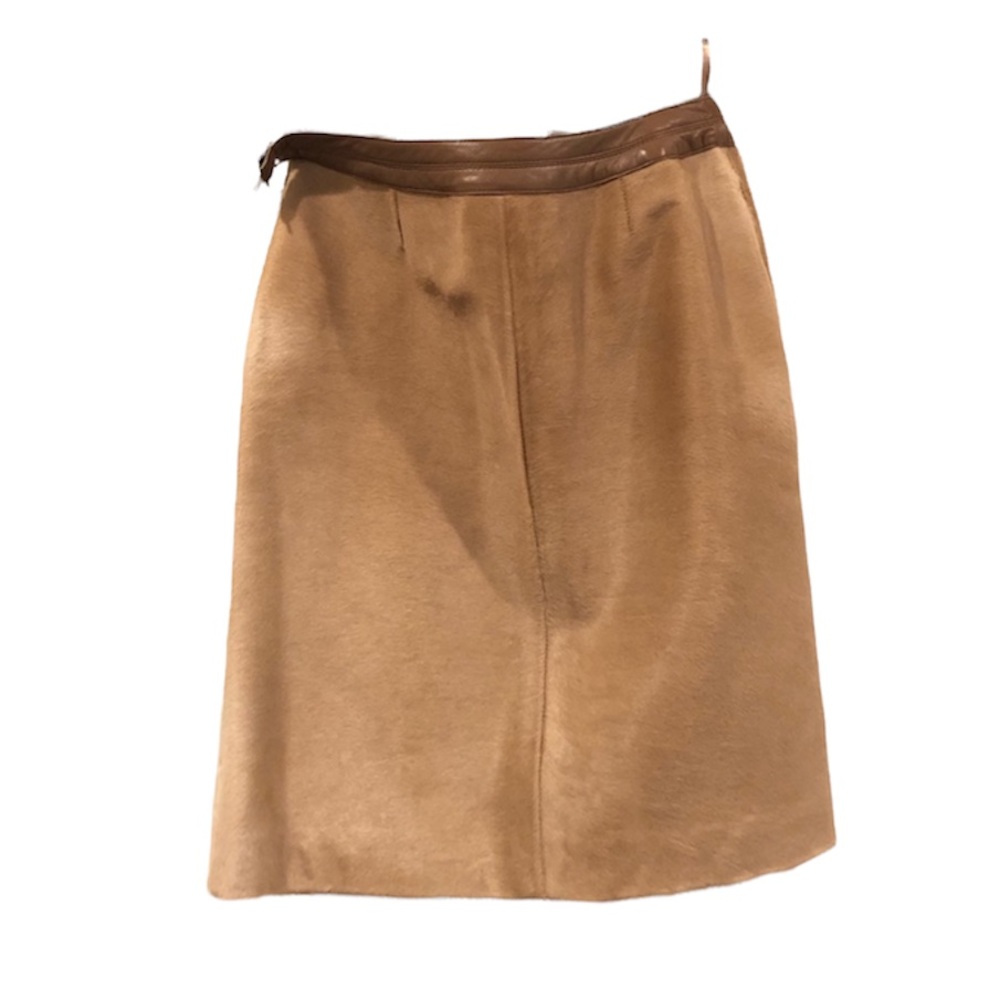 Carlisle Tan Suede Mini Skirt with Brown Leather Trim
